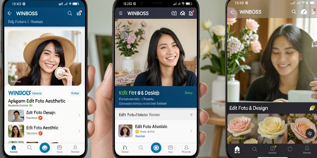 Antarmuka aplikasi WINBOSS dengan fitur Edit Foto Aesthetic