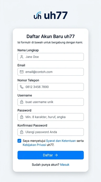 Tampilan halaman daftar uh77