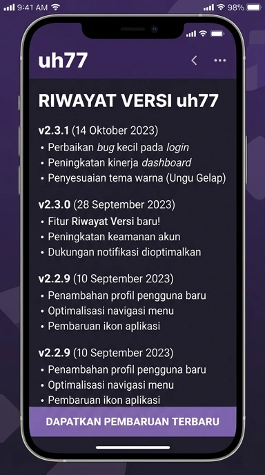 Tampilan riwayat versi uh77